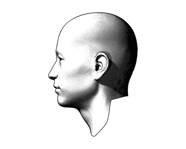 Gravure van menselijk hoofd illustratie op wit bg - Vector, afbeelding