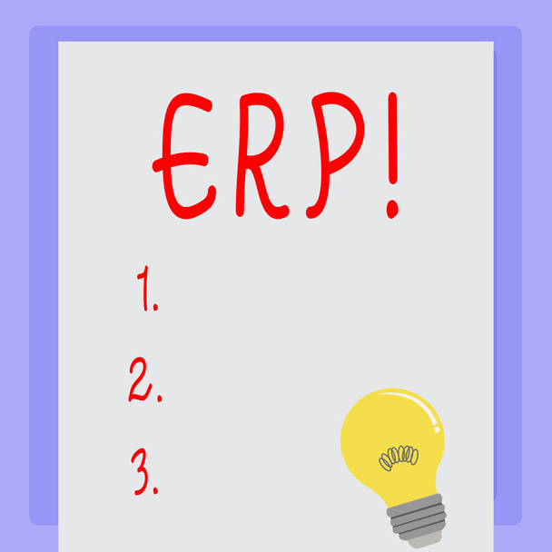 Handgeschreven tekst Erp. Begrip betekenis Enterprise resource planning met automatiseren back-office functies. - Foto, afbeelding