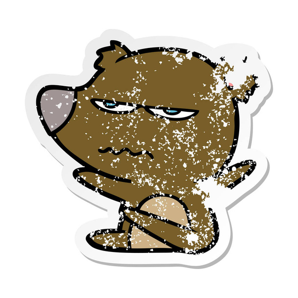怒っているクマ漫画の不良のステッカー - ベクター画像