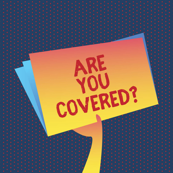 Käsitteellinen käsin kirjoittaminen osoittaa Oletko Coveredquestion. Business valokuva esittelee kysyy sinusta vakuutuksen terveysselvitys
. - Valokuva, kuva