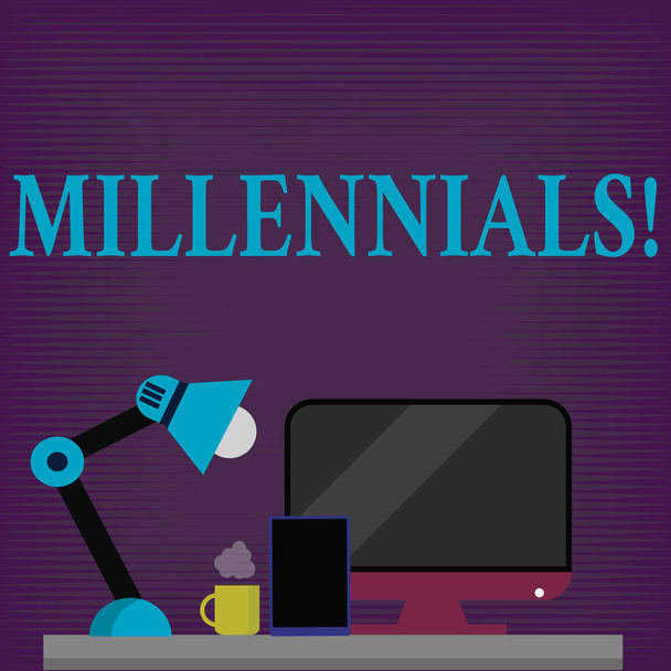 Концептуальні рукописний показ Millennials. Бізнесі фото демонстрації покоління Y народився з 1980-х років до 2000-х років. - Фото, зображення