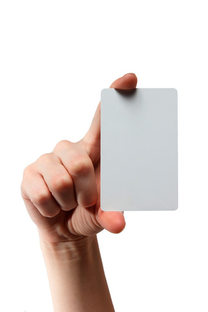 Businessman's hand holding blank plastic card, closeup isolated - Foto, imagen