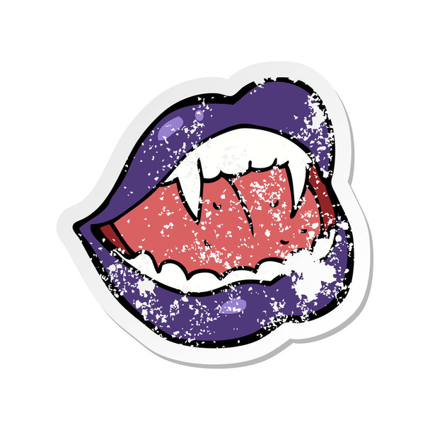 pegatina retro angustiado de una caricatura labios de vampiro
 - Vector, Imagen