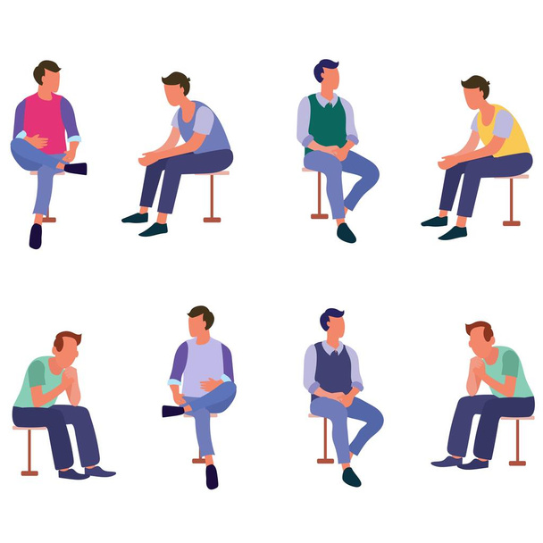 Gruppe sitzender Menschen im Gespräch mit Freunden flache Ikonen - Vektor, Bild