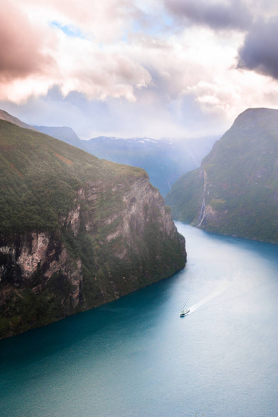 Geiranger fjord in Norway at sunset. - Photo, Image