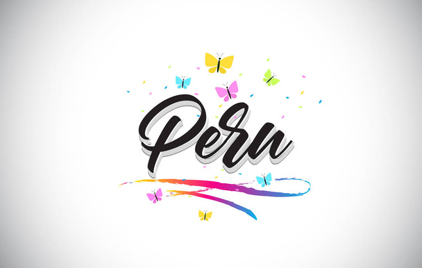 Peru Handwritten Vector Word Text with Butterflies and Colorful  - Vector, Image