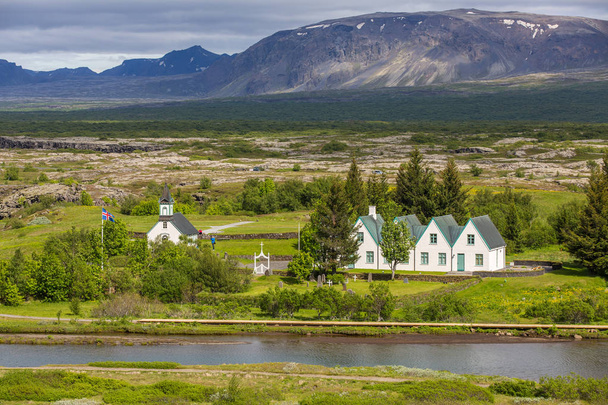 view of church and houses, Iceland  - Foto, Imagem