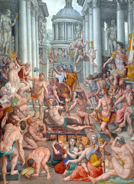 Martyrdom of Saint Lawrence, 1569, fresco by Agnolo Bronzino in the Basilica di San Lorenzo in Florence, Italy - Photo, Image