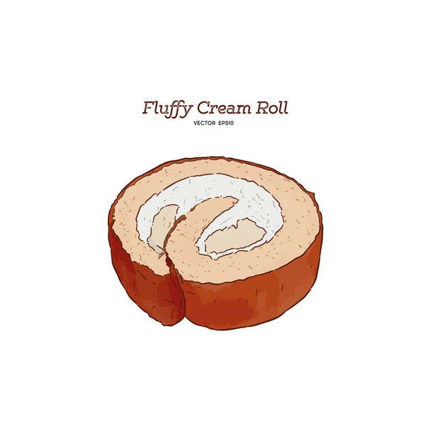 fluffy cream roll, hand draw sketch vector. - Вектор,изображение