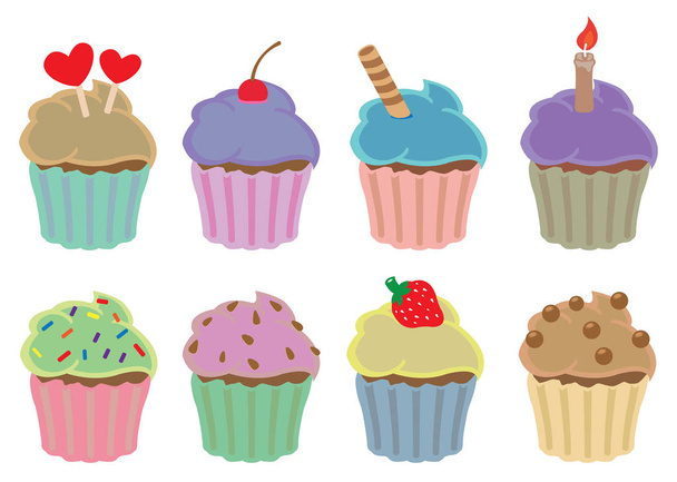 Colorful Cupcakes Vector Design Elements - Vector, Image