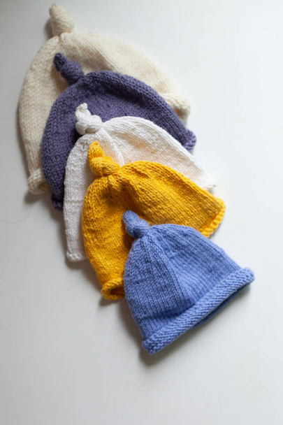 Children's knitted hats, with natural wool, handmade - Photo, Image
