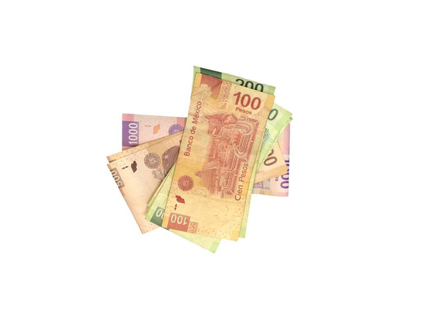 Rachunki 100 200 500 i 1000 peso meksykańskie na białym tle - Zdjęcie, obraz