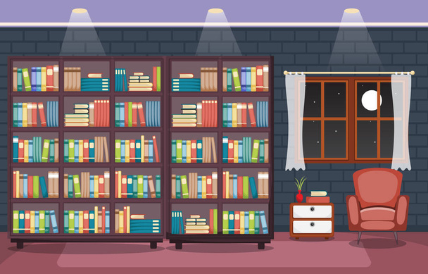 Libreria Stack Interni di Book on Bookshelf Flat Design
 - Vettoriali, immagini