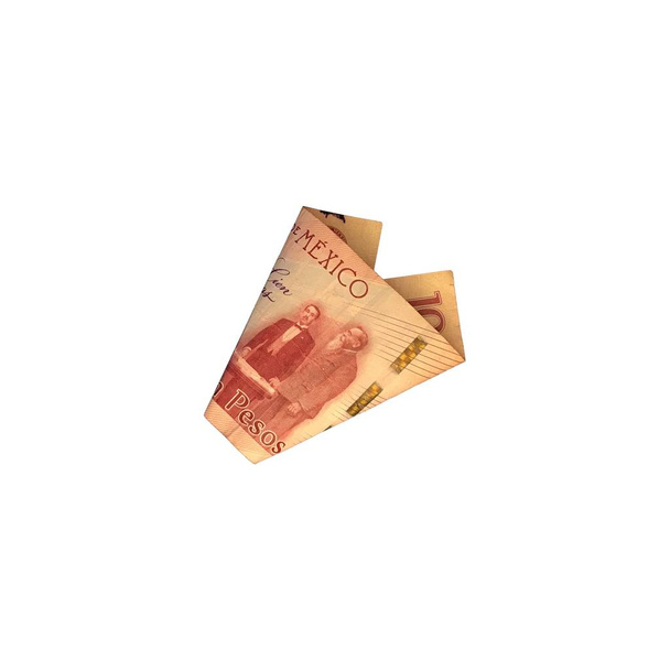 ein einziger mexikanischer Peso-100-Schein gefaltet und isoliert auf weißem Hintergrund - Foto, Bild