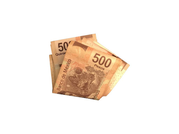 Various mexican peso 500 bill folded and isolated on white background - Photo, Image