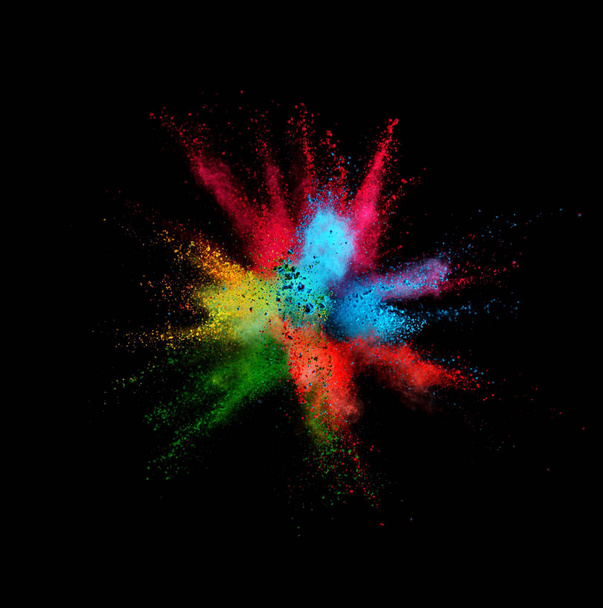 Explosion of colored powder on black background - Foto, Imagem