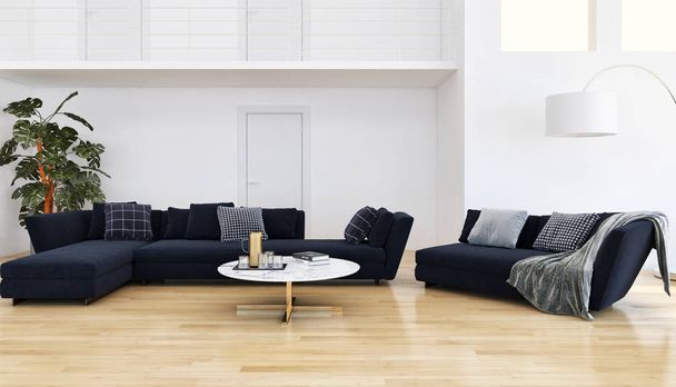 büyük lüks modern parlak iç oturma odası illüstrasyon 3d render - Fotoğraf, Görsel