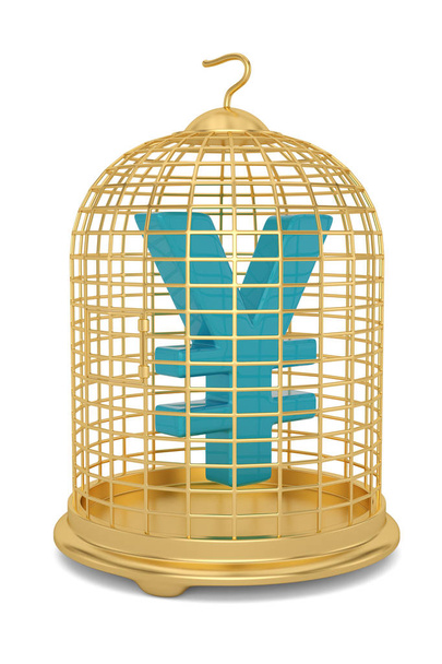 Símbolo de moneda con jaula de ave aislada sobre fondo blanco 3D i
 - Foto, Imagen