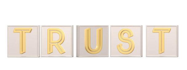 Golden cube word trust isolated on white background 3D illustrat - Фото, изображение