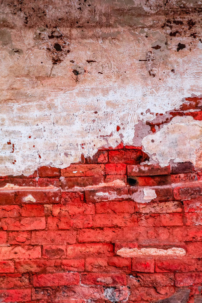 Old red brick wall texture background with cement building vinta - Photo, Image