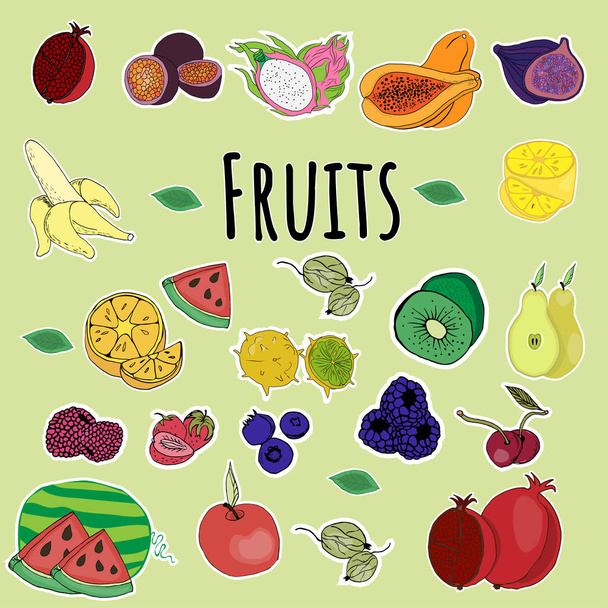  Fruit stickers,decoration, watermelon, banana, fig, papaya, apple, strawberry, - Vetor, Imagem