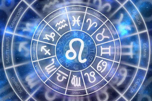 Znak zodiaku lew symbol wewnątrz okręgu horoskop - Zdjęcie, obraz