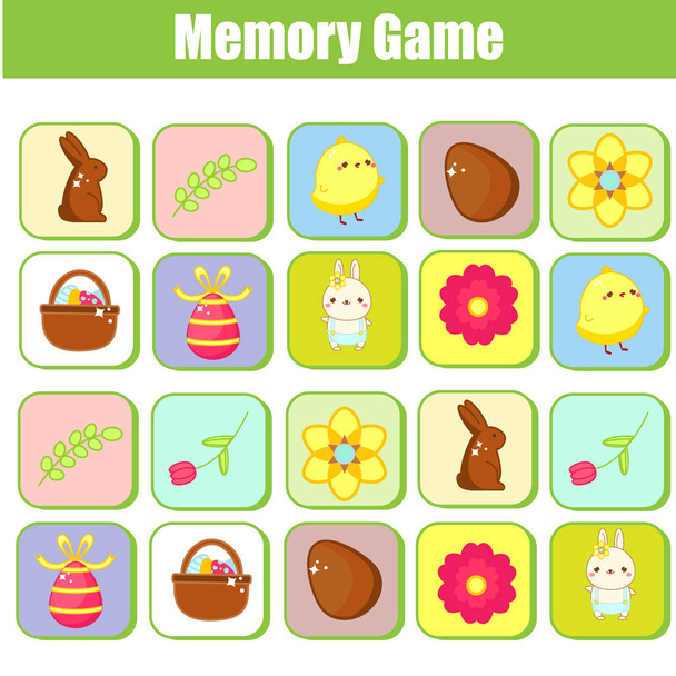 Memory game for toddlers. Educational children game. Easter theme - Vektör, Görsel