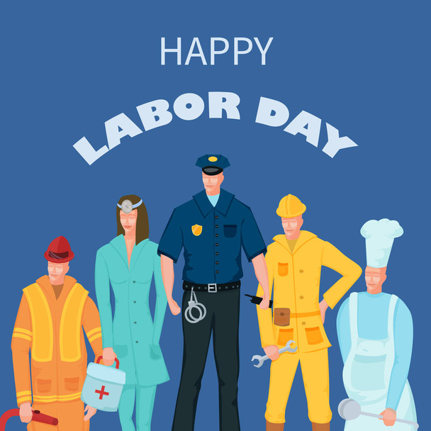 Cartel del Día del Trabajo con personas de diferentes ocupaciones
 - Vector, imagen