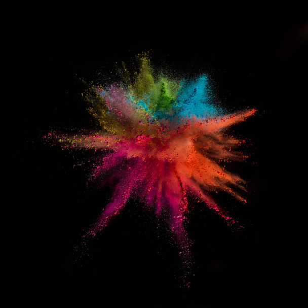 Colored powder explosion on black background. - Foto, Imagen