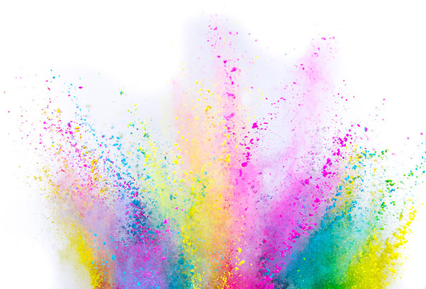 Colored powder explosion on white background. - Фото, изображение