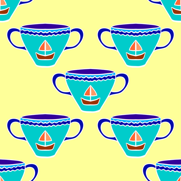 Seamless pattern with tea cups. - Vector, Image