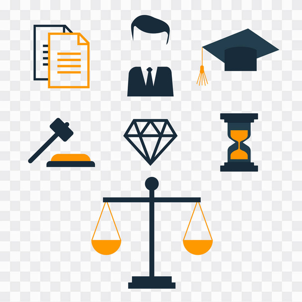 Ügyvéd koncepció. Ügyvéd lapos stílusú ikonok. Ügyvéd jel és symb - Vektor, kép