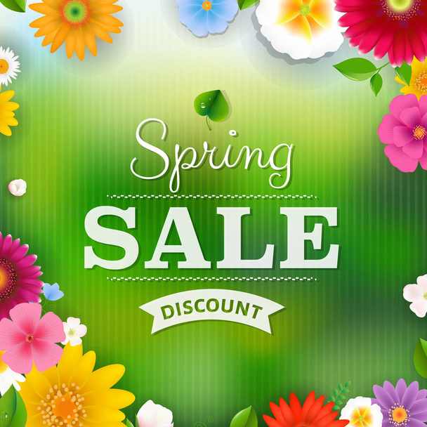 Spring Sale Poster With Gradient Mesh, Vector Illustration - ベクター画像
