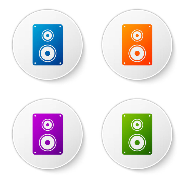 Color Stereo speaker icon isolated on white background. Sound system speakers. Music icon. Musical column speaker bass equipment. Set color icon in circle buttons. Vector Illustration - Vektor, obrázek