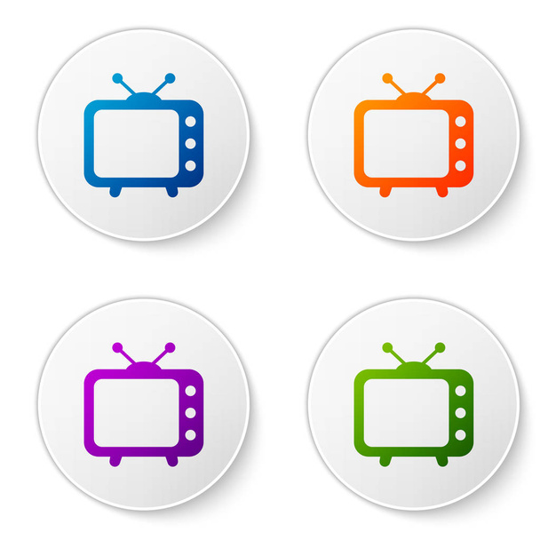 Kleur Tv pictogram geïsoleerd op een witte achtergrond. Televisie teken. Stel de kleur pictogram in cirkel knoppen. Vectorillustratie - Vector, afbeelding