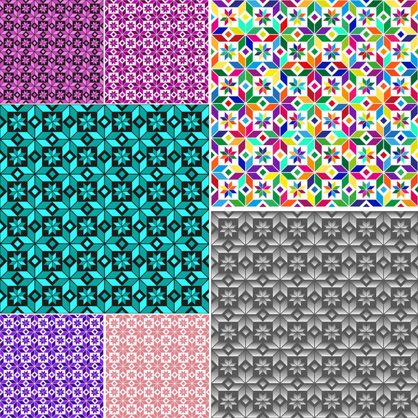 Set 7 patrón floral geométrico de colores sin costuras
 - Vector, Imagen