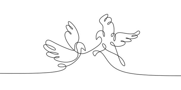鳩鳥。2 羽の鳥 1 行連続線画ベクトル イラスト ミニマリスト デザインの概念 - ベクター画像