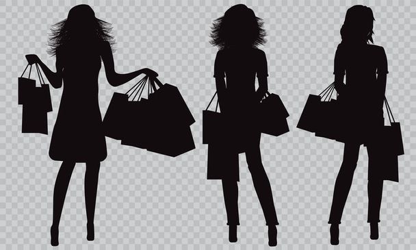 La ragazza alla moda fa acquisti. Silhouette nera di una ragazza. Pokeprki, viaggi di shopping
. - Vettoriali, immagini