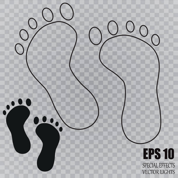 The human foot sole. Footprint. Human footprints. Transparent and black - Vector, Image