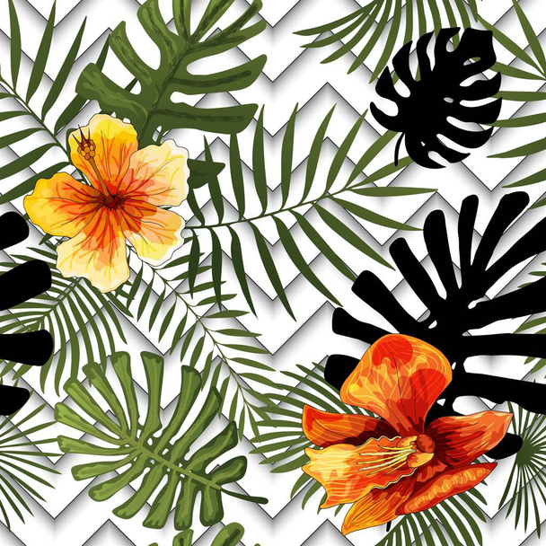 Piękne kwiaty tropikalne streszczenie kolor liści wektor wzór - Wektor, obraz