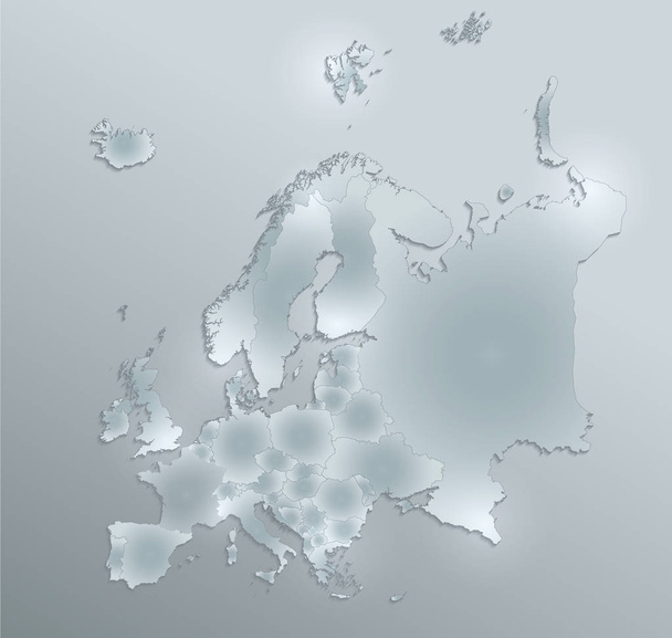Europa mapa, mapa detallado, estados individuales separados, papel de tarjeta de vidrio trama 3D
 - Foto, imagen