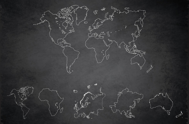 World continents map, America, Europe, Africa, Asia, Australia, blackboard school chalkboard raster blank - Photo, Image