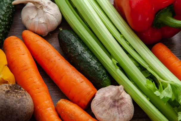 Collect useful ripe vegetables. Healthy tasty food. - Zdjęcie, obraz