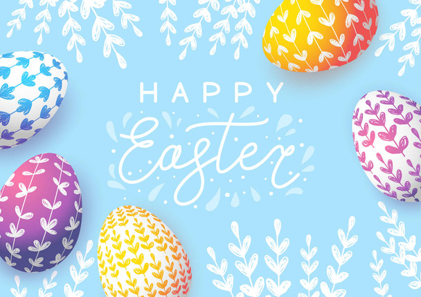 Easter greeting card with color floral eggs - Wektor, obraz
