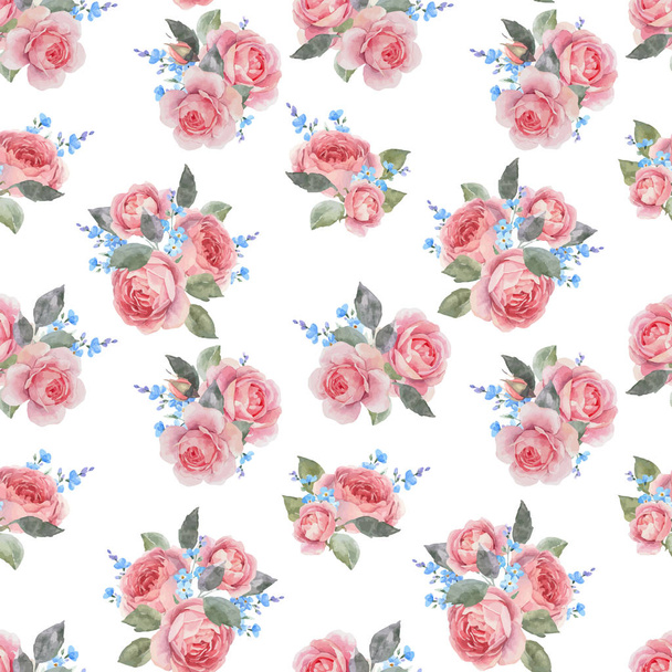 Watercolor rose floral vector pattern - Vektor, obrázek