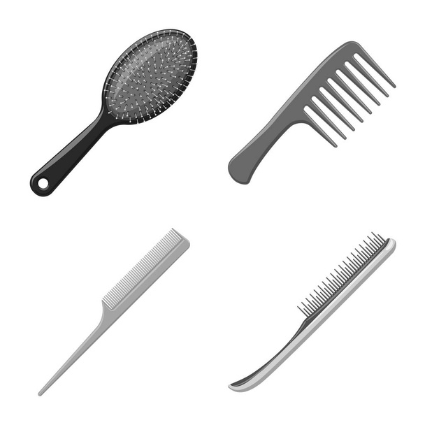 Vector illustration of brush and hair sign. Set of brush and hairbrush stock symbol for web. - Vektör, Görsel