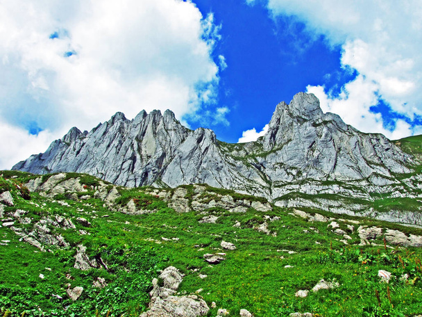 Колючі альпійських вершин Fhlentrm в Alpstein гірського хребта - кантону Аппенцелль Innerrhoden, Швейцарія - Фото, зображення