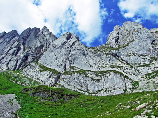 Alpsteinin vuoriston piikkiset alppipiikit Fhlentrm - Appenzell Innerrhodenin kantoni, Sveitsi
 - Valokuva, kuva
