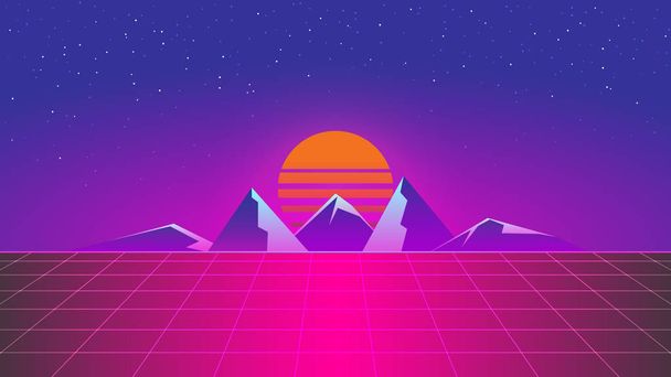 Synthwave βουνό νέον χρώματα ηλιοβασιλέματος ταπετσαρία - Διάνυσμα, εικόνα