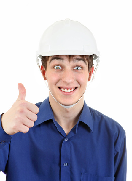 Happy Young Man in Hard Hat - 写真・画像